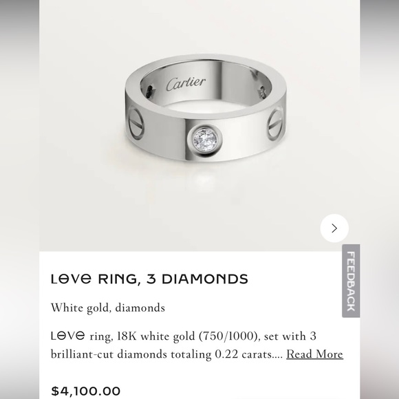 Cartier 3 Diamonds Love Ring, 18K White Gold. - Picture 9 of 9